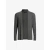 Allsaints Mens Mode Ramskull-embroidered Merino-wool Cardigan Monument Grey In Gray