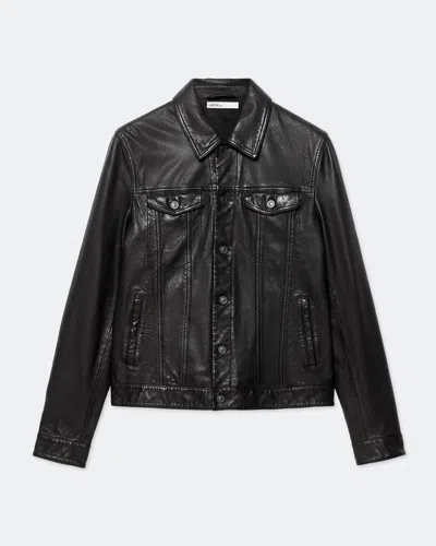 Allsaints Chaiyo Leather Slim Fit Trucker Jacket In Red