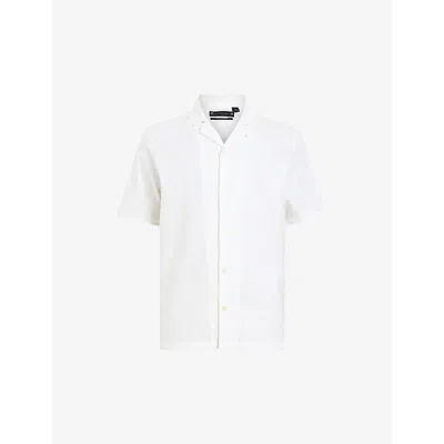 Allsaints Mens Cliff White Hudson Logo-embroidered Relaxed-fit Organic-cotton Shirt