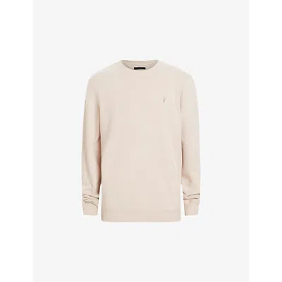 Allsaints Mens Dust Taupe Raven Logo-embroidered Cotton-jersey Sweatshirt In Dust Taupe