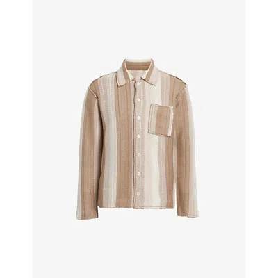 Allsaints Truck Stripe Cotton Cardigan In Dust Taupe