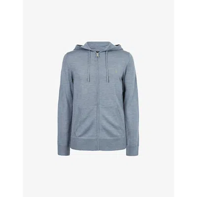 Allsaints Mens Dusty Blue Mode Merino Wool Hoody