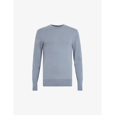 Allsaints Mens Dusty Blue Mode Merino Wool Jumper