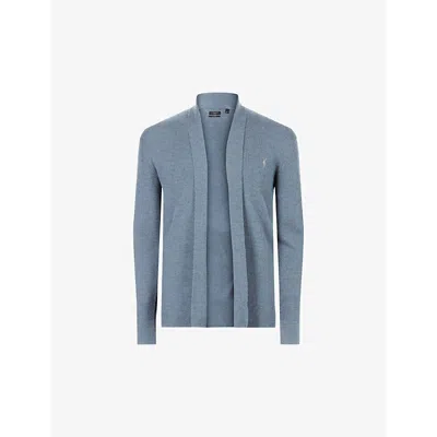 Allsaints Mens Dusty Blue Mode Open-front Wool Cardigan In Dusty Blue