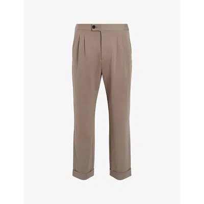 ALLSAINTS ALLSAINTS MEN'S EARTHY BROWN HELM CROPPED TAPERED-LEG STRETCH-WOVEN TROUSERS