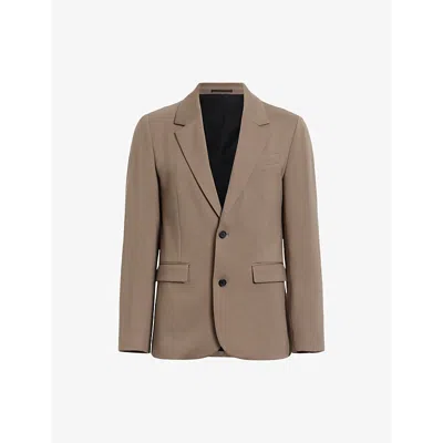 Allsaints Mens Earthy Brown Helm Single-breasted Stretch-woven Blazer In Earthy Brown