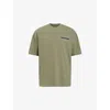 Allsaints Mens Eden Green Redact Embroidered-box Organic-cotton T-shirt