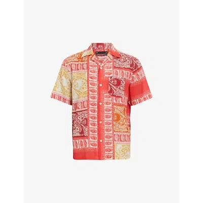 Allsaints Mens Electric Red Marquee Graphic-print Cotton Shirt