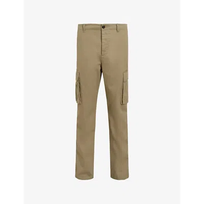 Allsaints Mens Faded Khaki Gr Lewes Patch-pocket Slim-fit Stretch Organic-cotton Cargo Trousers