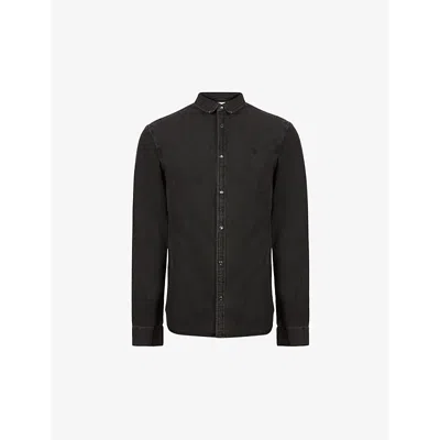 Allsaints Mens Washed Black Gleason Logo-embroidered Denim Shirt In Grey