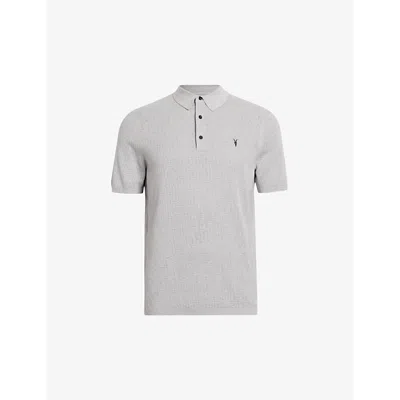 ALLSAINTS ALLSAINTS MENS GREY MARL AUBREY LOGO-EMBROIDERED KNITTED ORGANIC-COTTON POLO