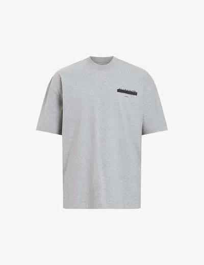 Allsaints Redact Embroidered Graphic T-shirt In Grey Marl
