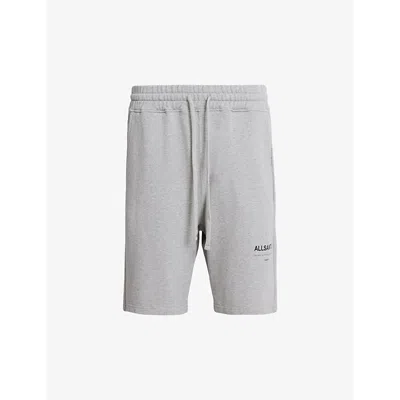 Allsaints Mens Grey Marl Underground Logo-print Organic-cotton Shorts In Grey Marl