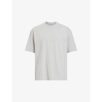 Allsaints Mens Grey Marl Xander Graphic-print Relaxed-fit Organic-cotton T-shirt