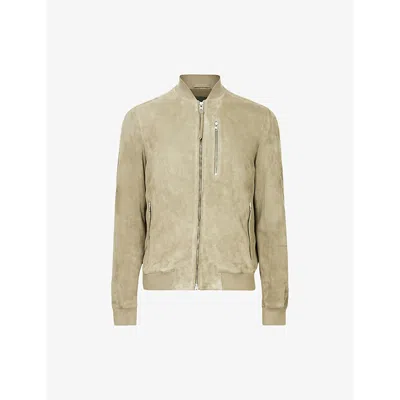 Allsaints Kemble Suede Bomber Jacket In Herb Green