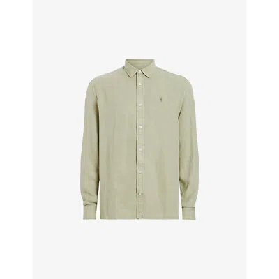Allsaints Mens Herb Green Laguna Tonal-stitch Regular-fit Woven Shirt In Herb Green
