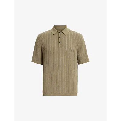 Allsaints Mens Herb Green Millar Ribbed Stretch-knit Polo Shirt