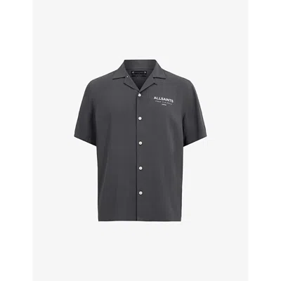 Allsaints Mens Jackson Blue Underground Logo-print Relaxed-fit Woven Shirt In Grey
