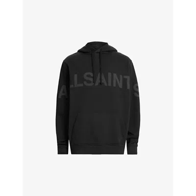 Allsaints Mens Jet Black Biggy Logo-print Relaxed-fit Organic-cotton Hoody