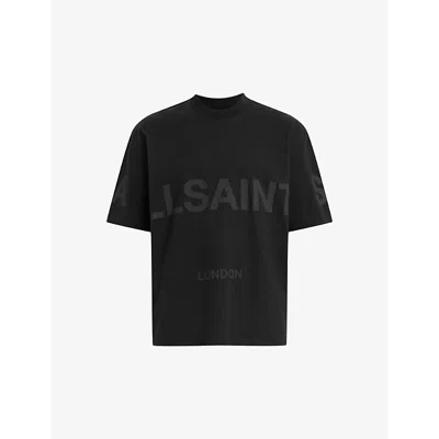 Allsaints Mens Jet Black Biggy Logo-print Relaxed-fit Organic-cotton T-shirt