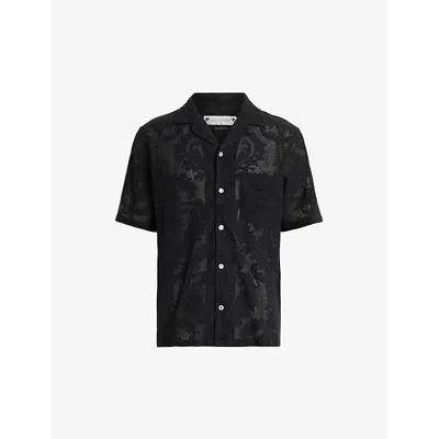 Allsaints Cerrito Crochet Lace Relaxed Fit Shirt In Jet Black