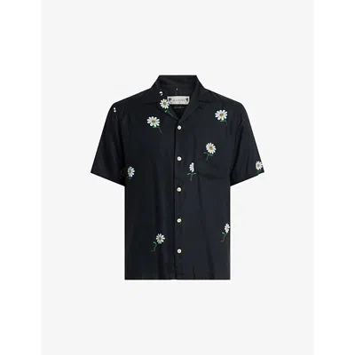 Allsaints Daisical Floral Print Relaxed Shirt In Jet Black