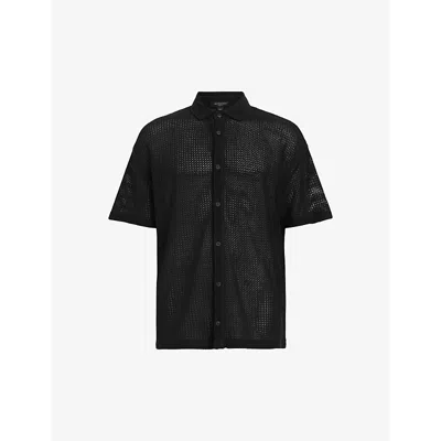 Allsaints Mens Jet Black Munroe Stripe-pattern Relaxed-fit Organic-cotton Shirt