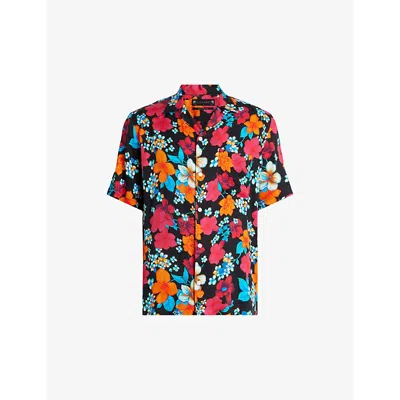 Allsaints Spiros Floral Print Relaxed Fit Shirt In Jet Black