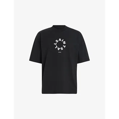 Allsaints Mens Jet Black Tierra Logo-print Relaxed-fit Organic-cotton T-shirt
