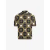 Allsaints Mens Khaki Green Mandon Flower-embroidered Short-sleeve Organic-cotton Cardigan