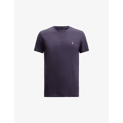 Allsaints Mens Kilmer Purple Tonic Logo-embroidered Slim-fit Organic-cotton T-shirt