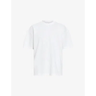 Allsaints Mens Lilly White Aspen Drop-shoulder Cotton T-shirt