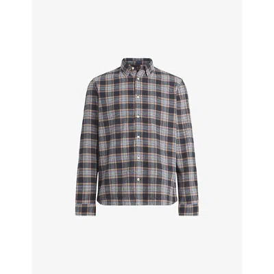Allsaints Ventana Checked Relaxed Fit Shirt In Marine Blue