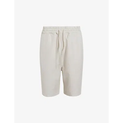 Allsaints Mens Milky Grey Hanbury Drawstring-waist Cotton And Linen-blend Shorts