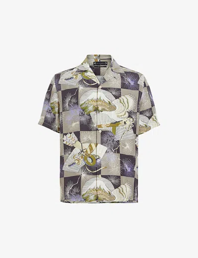 Allsaints Mens Milky Grey Sebastian Graphic-print Woven Shirt In Milky Grey