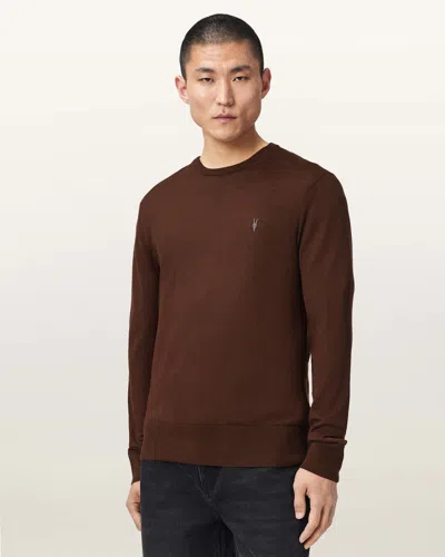 Allsaints Men's Mode Merino Crew Neck Ramskull Jumper In Brown