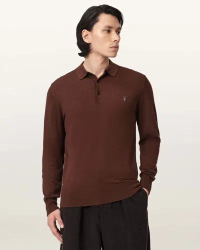 Allsaints Mode Regular Fit Merino Wool Long Sleeve Polo Sweater In Brown