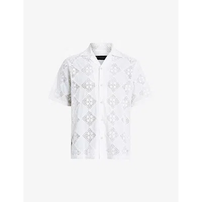 Allsaints Vista Broderie Floral Relaxed Fit Shirt In Oatmeal White