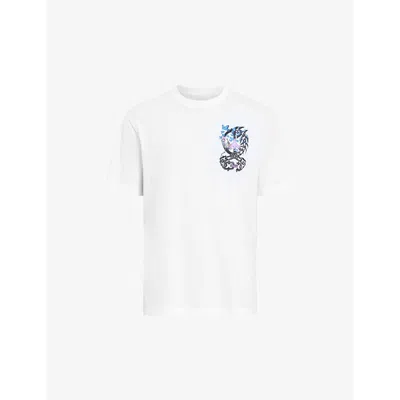 Allsaints Mens Optic White Freed Graphic-print Organic-cotton T-shirt