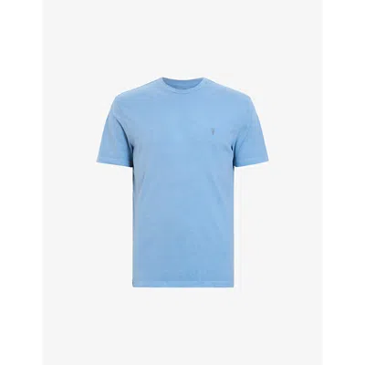 Allsaints Mens Peace Blue Ossage Ramskull-embroidered Cotton T-shirt