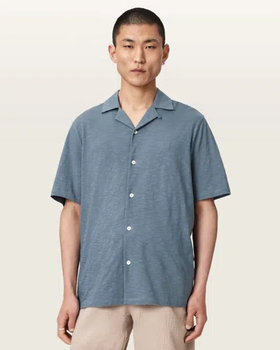 Allsaints Robson Relaxed Fit Short Sleeve Camp Shirt In Blue