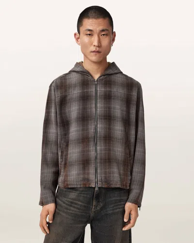 Allsaints Santos Hooded Check Shirt In Brown