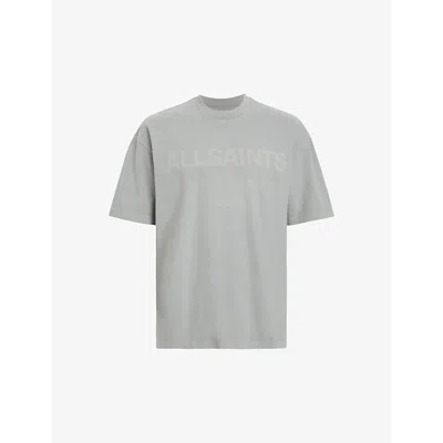 Allsaints Mens Skyline Grey Laser Underground Logo Text-print Organic-cotton T-shirt