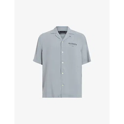 Allsaints Mens Skyline Grey Vivid Logo-print Relaxed-fit Woven Shirt