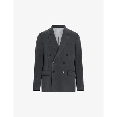 Allsaints Mens Slate Grey Tansey Double-breasted Woven Blazer