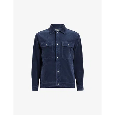 Allsaints Mens Starry Blue Castleford Patch-pocket Relaxed-fit Cotton-corduroy Shirt