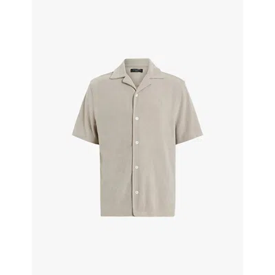 Allsaints Mens Clifftop Taupe Venice Relaxed-fit Short-sleeved Woven Shirt In Stone Taupe