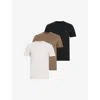 Allsaints Brace Brushed Cotton T-shirts 3 Pack In Taupe/brown/bl
