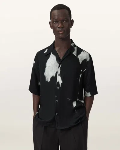 Allsaints Templar Print Short Sleeve Button-up Shirt In Black