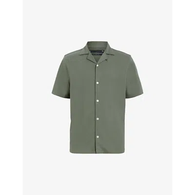Allsaints Mens Valley Green Hudson Logo-embroidered Relaxed-fit Organic-cotton Shirt
